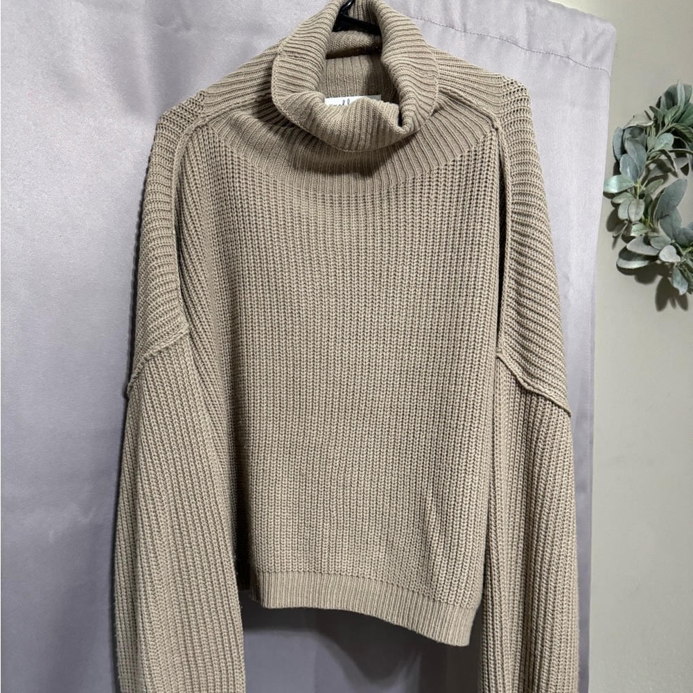 Women's Cowl Neck Sweater - Tan